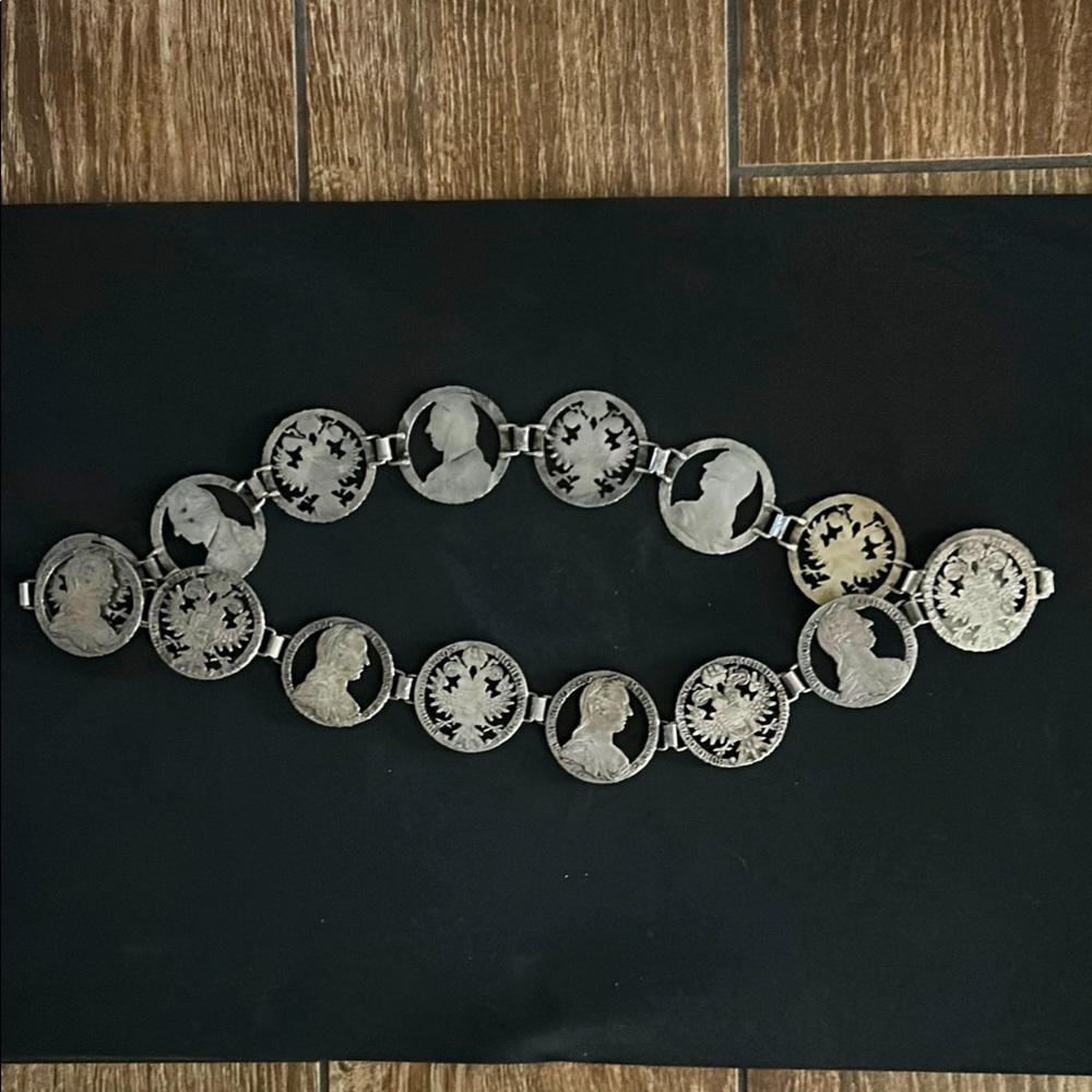 Vintage belt made from cut-out Maria Theresa Thaler silver coins.